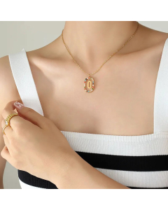 INS Style Letter Oval Titanium Steel Inlaid Mutil-Color Rhinestone Necklace Colorza