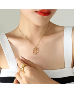 INS Style Letter Oval Titanium Steel Inlaid Mutil-Color Rhinestone Necklace Colorza