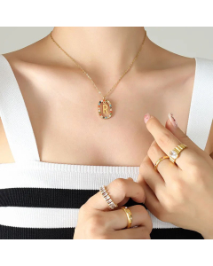 INS Style Letter Oval Titanium Steel Inlaid Mutil-Color Rhinestone Necklace Colorza