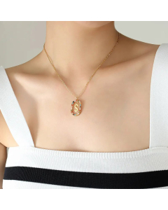 INS Style Letter Oval Titanium Steel Inlaid Mutil-Color Rhinestone Necklace Colorza