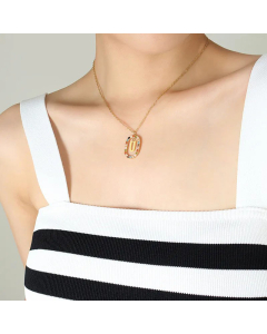 INS Style Letter Oval Titanium Steel Inlaid Mutil-Color Rhinestone Necklace Colorza
