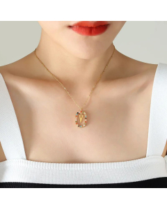 INS Style Letter Oval Titanium Steel Inlaid Mutil-Color Rhinestone Necklace Colorza