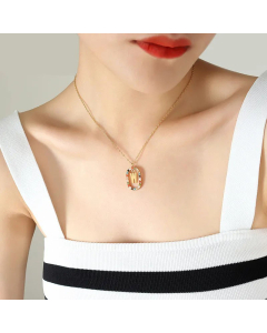 INS Style Letter Oval Titanium Steel Inlaid Mutil-Color Rhinestone Necklace Colorza
