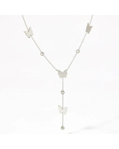 Sweet Plating Zircon Butterfly Stainless Steel Pendant Necklace Colorza