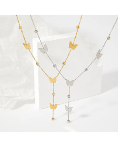 Sweet Plating Zircon Butterfly Stainless Steel Pendant Necklace Colorza