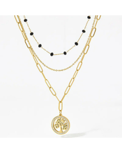Vintage Round Tree Of Life  Stainless Steel Plating Zircon Layered Necklaces Colorza