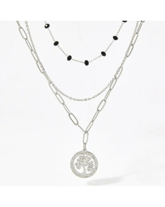 Vintage Round Tree Of Life  Stainless Steel Plating Zircon Layered Necklaces Colorza