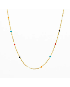 Fashion Mutil-Color Beads Stainless Steel Plating Necklace Colorza-Gold Color-Multi-color