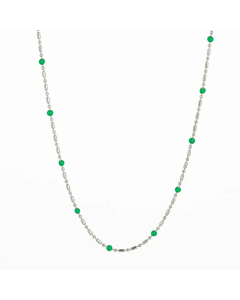 Fashion Mutil-Color Beads Stainless Steel Plating Necklace Colorza-Steel Color-Green