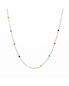 Fashion Mutil-Color Beads Stainless Steel Plating Necklace Colorza-Steel Color-Multi-color