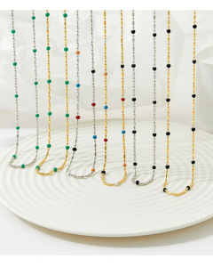 Fashion Mutil-Color Beads Stainless Steel Plating Necklace Colorza