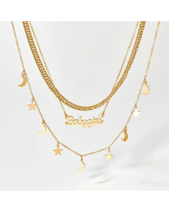 Elegant Plating Layered Letter Star Moon Stainless Steel Necklaces Colorza