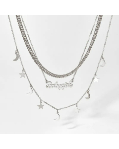 Elegant Plating Layered Letter Star Moon Stainless Steel Necklaces Colorza
