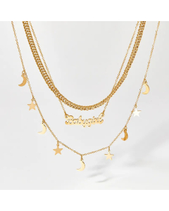 Elegant Plating Layered Letter Star Moon Stainless Steel Necklaces Colorza