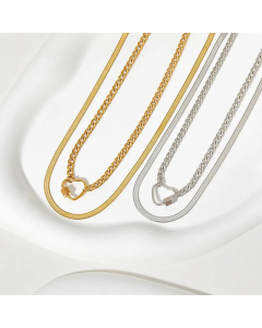 Simple Style Plating Layered Heart Shape Stainless Steel Necklaces Colorza