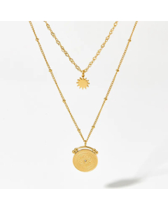Fashion Sun Clock Stainless Steel Plating Layered Necklaces Colorza