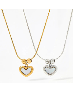 Charm Heart Shape Stainless Steel Inlay Shell Pendant Necklace Colorza