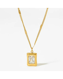 Classic Zircon Inlaid Square Stainless Steel Pendant Necklace Colorza 