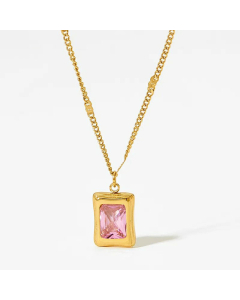 Classic Zircon Inlaid Square Stainless Steel Pendant Necklace Colorza 