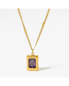 Classic Zircon Inlaid Square Stainless Steel Pendant Necklace Colorza 