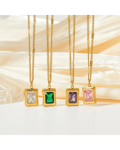 Classic Zircon Inlaid Square Stainless Steel Pendant Necklace Colorza 