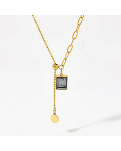 Fashion Square Stainless Steel Inlay Zircon Pendant Necklace Colorza