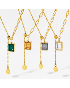 Fashion Square Stainless Steel Inlay Zircon Pendant Necklace Colorza
