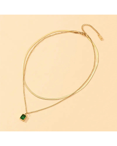 Classic Square Titanium Steel Inlay Crystal Layered Necklaces Colorza Fine Jewelry Supplier