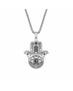Hip-Hop Palm Eye Symbol Stainless Steel Carving Pendant Necklace Colorza