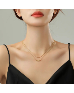 Plain Solid Color Plating Titanium Steel Layered Beads Chain Necklaces Colorza