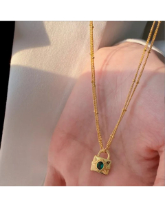 Retro Rhinestones Inlaid Lock Pendent Titanium Steel Necklace