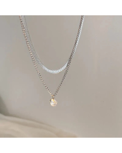 Classic Double Layer Titanium Steel Zircon Inlaid Necklace Colorza