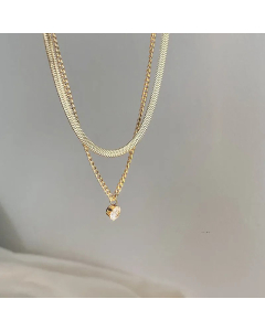 Classic Double Layer Titanium Steel Zircon Inlaid Necklace Colorza