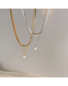 Classic Double Layer Titanium Steel Zircon Inlaid Necklace Colorza