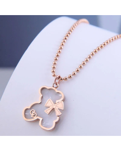 Cute Bear With Bowkont Pendant Titanium Steel Plating Resin Necklace Colorza
