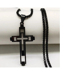 Hip-Hop Cross Hollow Out Pendant Stainless Steel Necklace Colorza