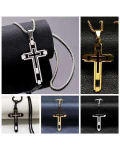 Hip-Hop Cross Hollow Out Pendant Stainless Steel Necklace Colorza