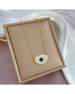 Fashion Gold Plated Zircon Geometric Eye Titanium Steel Necklace