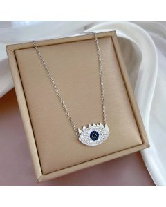 Fashion Gold Plated Zircon Geometric Eye Titanium Steel Necklace