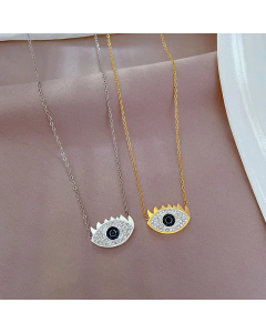Fashion Gold Plated Zircon Geometric Eye Titanium Steel Necklace