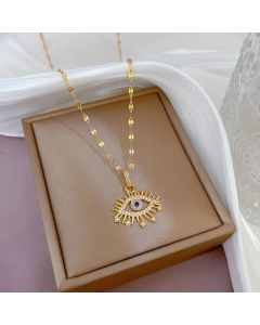 Shiny Devil's Eye Zircon Inlaid Pendent Titanium Steel Plating Necklace