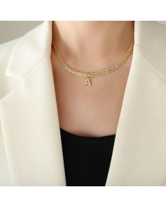 Fashion Letter Plating Zircon Pendant Titanium Steel Necklace