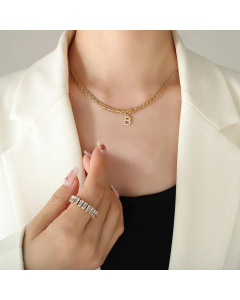 Fashion Letter Plating Zircon Pendant Titanium Steel Necklace