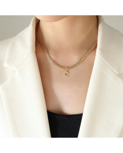 Fashion Letter Plating Zircon Pendant Titanium Steel Necklace