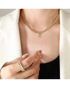 Fashion Letter Plating Zircon Pendant Titanium Steel Necklace