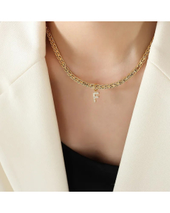 Fashion Letter Plating Zircon Pendant Titanium Steel Necklace