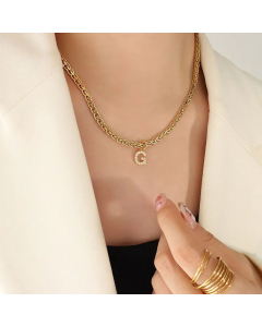 Fashion Letter Plating Zircon Pendant Titanium Steel Necklace