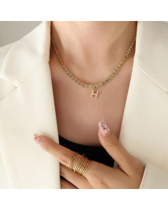 Fashion Letter Plating Zircon Pendant Titanium Steel Necklace