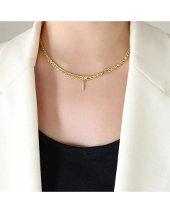 Fashion Letter Plating Zircon Pendant Titanium Steel Necklace