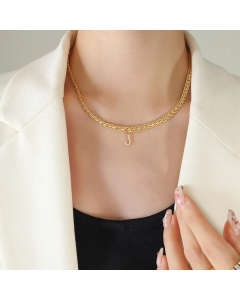 Fashion Letter Plating Zircon Pendant Titanium Steel Necklace